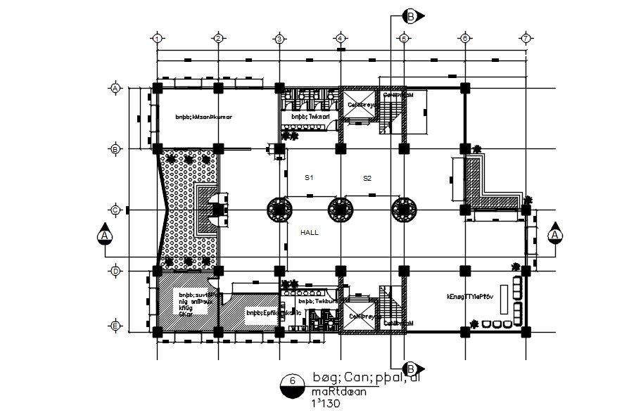 Detail column plan of ground floor plan in AutoCAD 2D drawing, dwg file, CAD file
