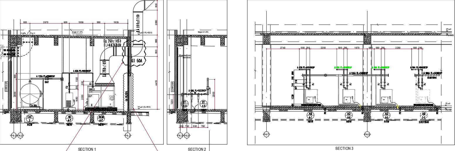Detail compress air room section in AutoCAD 2D drawing, dwg file, CAD file