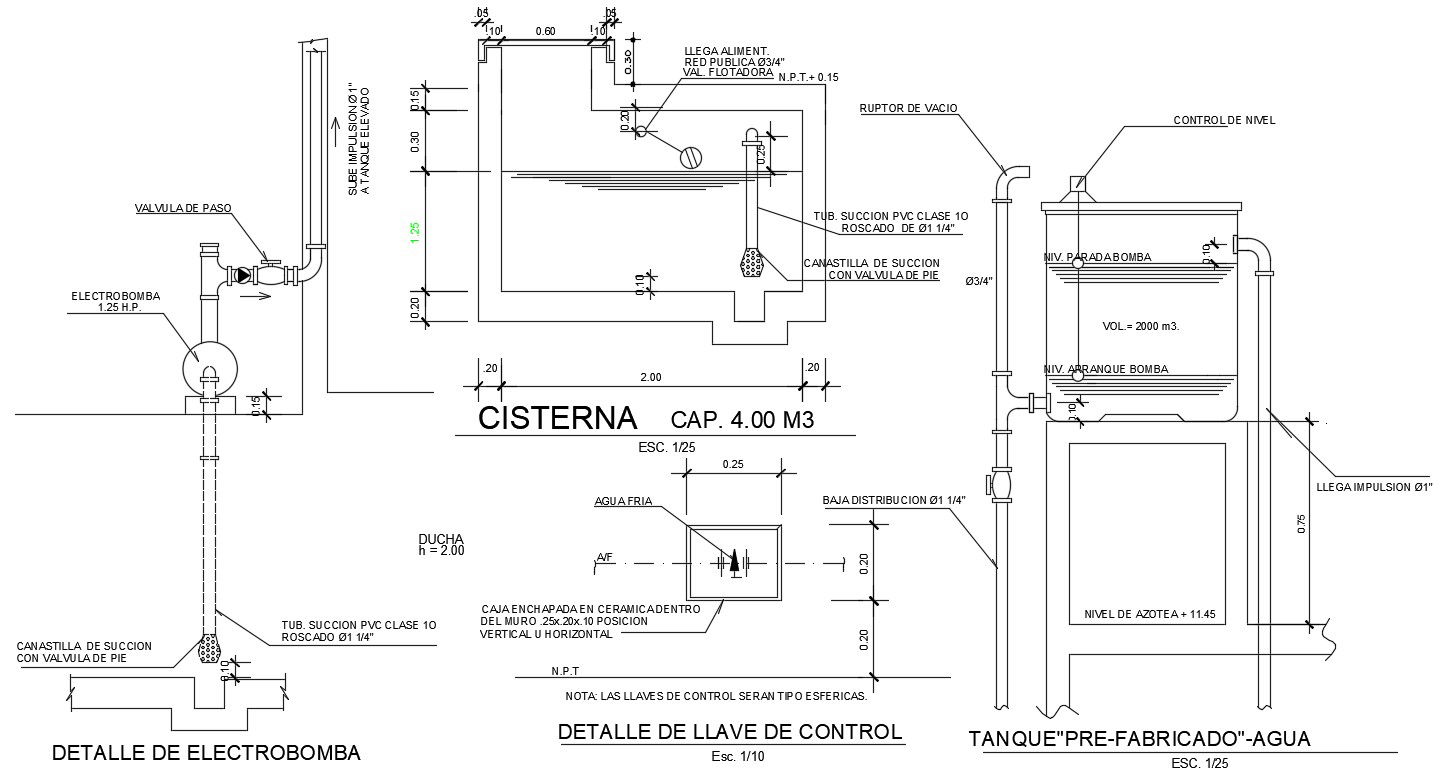 Detail control valve of cistern is given in this Autocad drawing file. Download now.