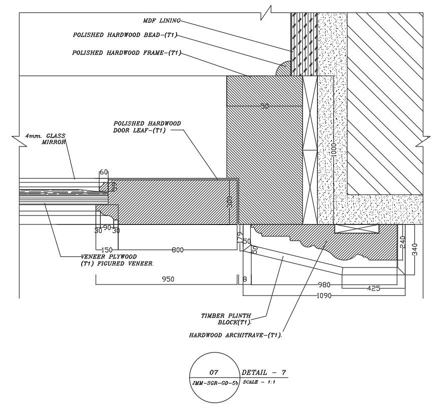 Detail cross section of wardrobe in AutoCAD 2D drawing, dwg file, CAD file