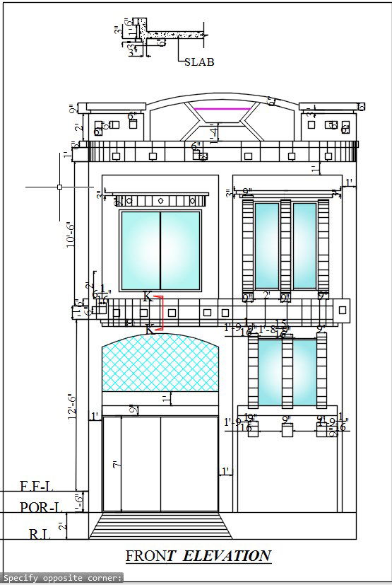 Precise Front Elevation House Plan in AutoCAD 2D Drawing