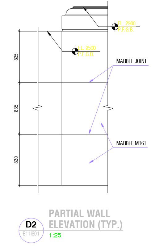 Detail design of partial wall elevation in AutoCAD 2D drawing, dwg file, CAD file