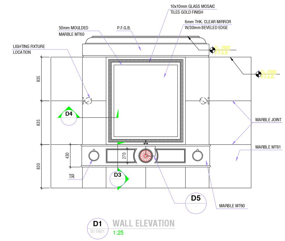 Detail design of wall elevation in AutoCAD 2D drawing, dwg file, CAD file