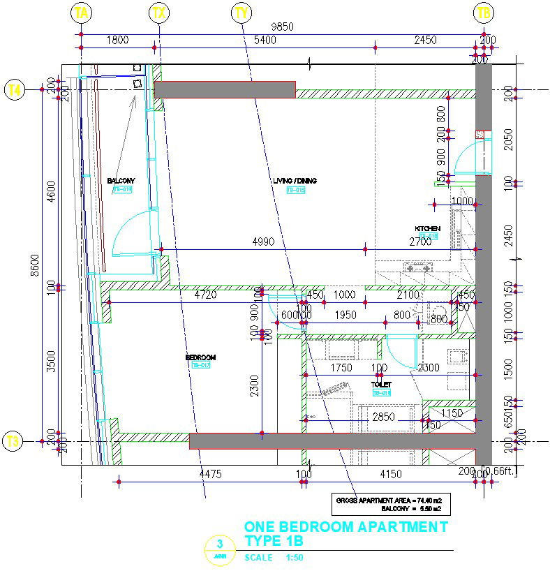 Detail drawing of 1 BHK house in AutoCAD drawing, dwg file, CAD file