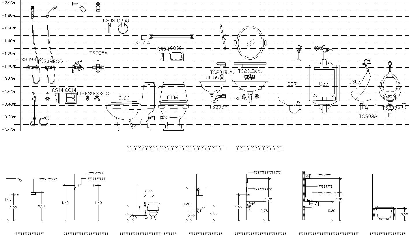 Detail drawing of WC blocks in AutoCAD, CAD file, dwg file