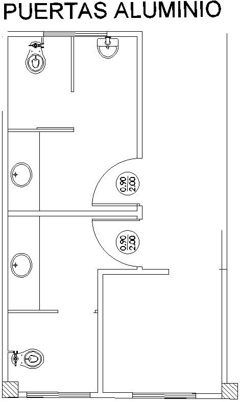 Detail drawing of aluminum doors in public toilet