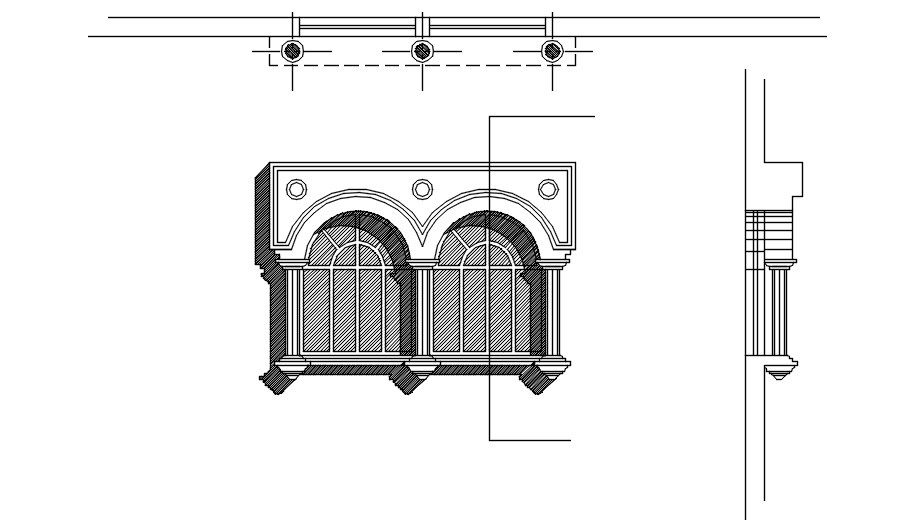 Detail drawing of arch window in AutoCAD 2D, dwg file, CAD file