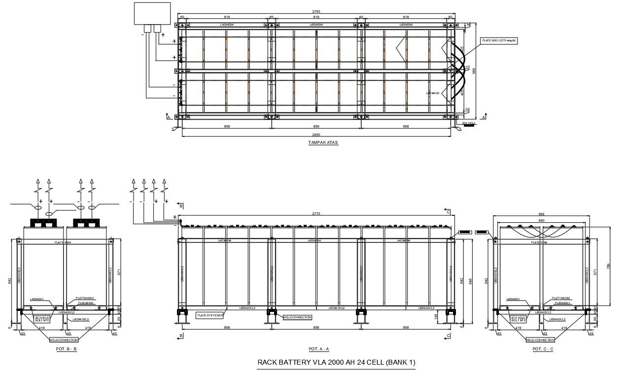 Detail drawing of battery bracket design in AutoCAD, dwg file, CAD file