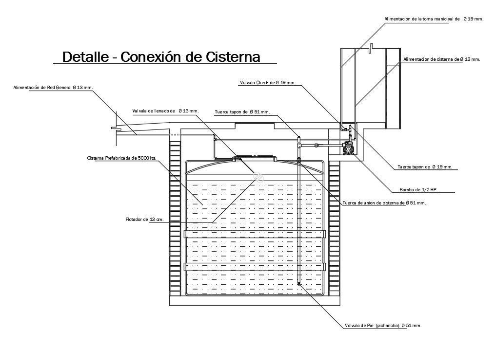 Detail drawing of cistern connection is given in this Autocad drawing file.Download the Autocad model.