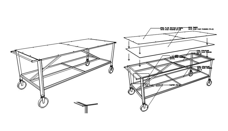 Detail drawing of display cart in AutoCAD 2D design, dwg file, CAD file