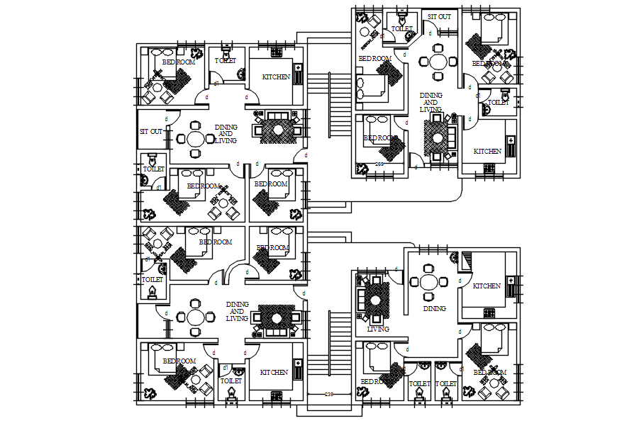 Detail drawing of flat with interior details in AutoCAD 2D, dwg file, CAD file