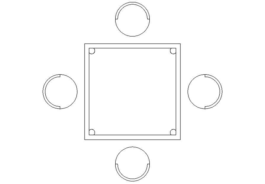 Detail drawing of four seater dining table, dwg file, CAD file