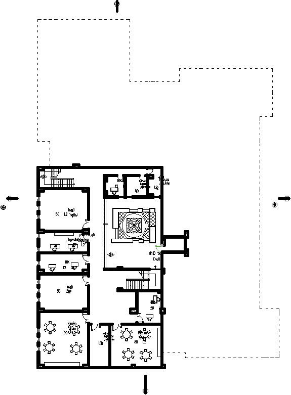 Detail drawing of ground floor of university with detail AutoCAD drawing