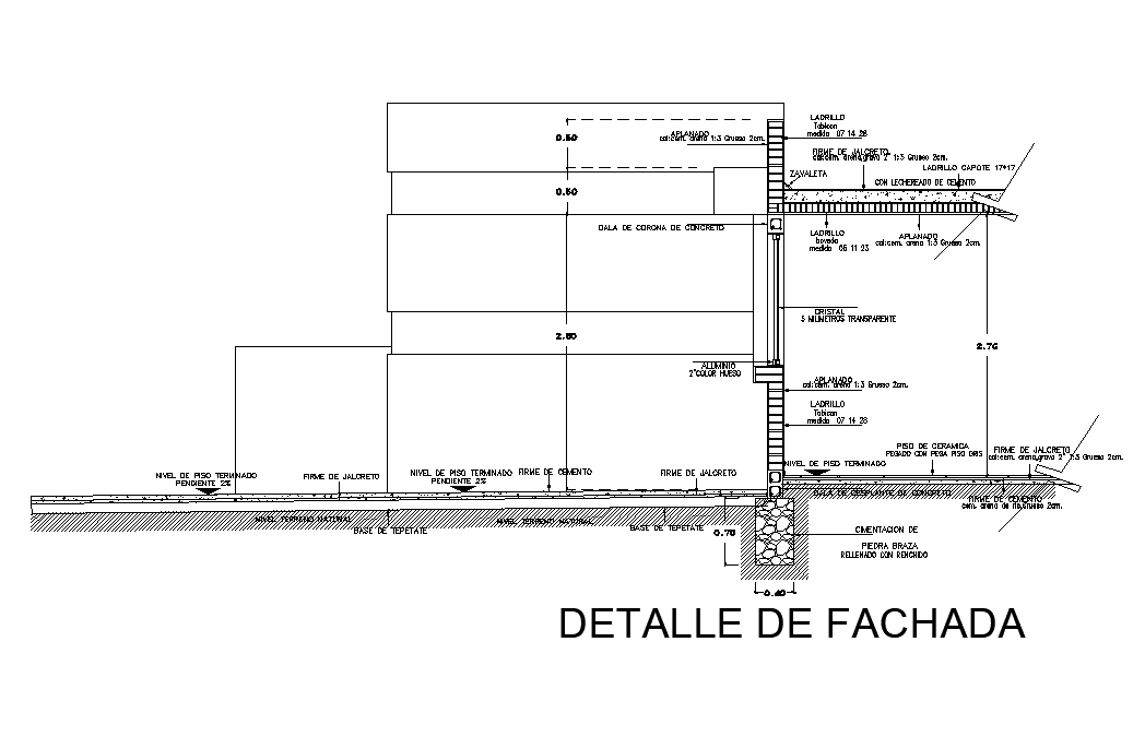 Detail drawing of left side elevation view of 6x19m house building is given in this 2D AutoCAD drawing model.Download now.