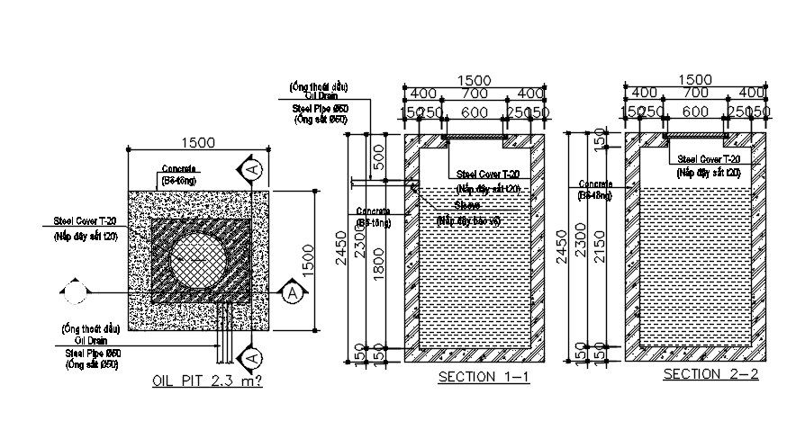 Detail drawing of oil pit in AutoCAD, dwg file, CAD file