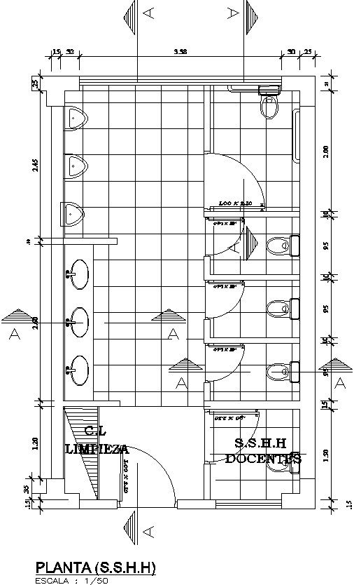 Detail drawing of public toilet in AutoCAD 2D, CAD file, dwg file