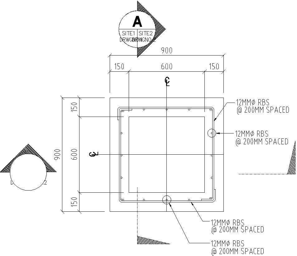 Detail drawing of reinforcement detail of manhole in AutoCAD