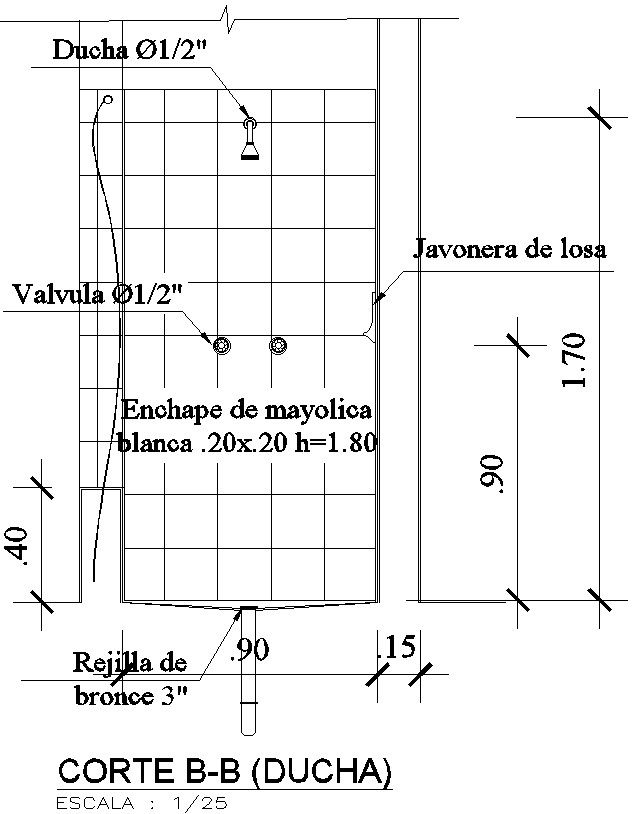 Detail drawing of shower in AutoCAD 2D, dwg file, CAD file