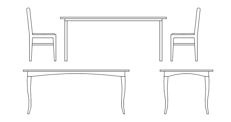 Detail drawing of table and chair in AutoCAD 2D, dwg file, CAD file