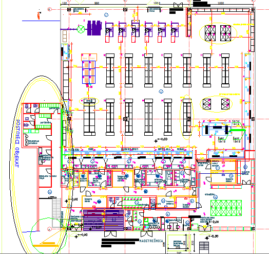 Detailed architecture layout plan view of maxi market dwg file
