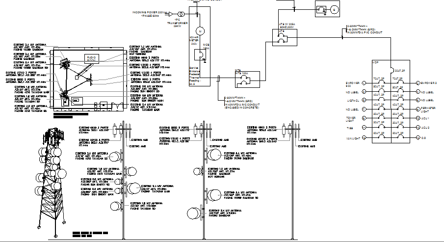 Detailed design of three legged electric region tower dwg file