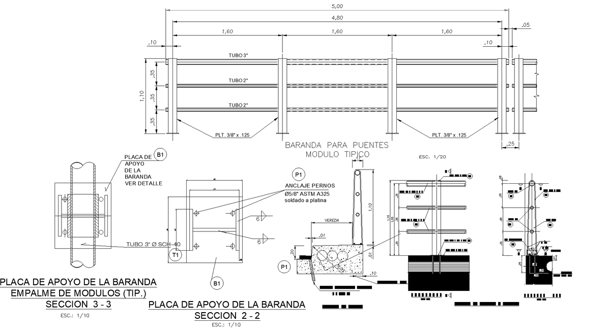 Detailed elevation of bridge inter-oceanic section plan dwg detail.,