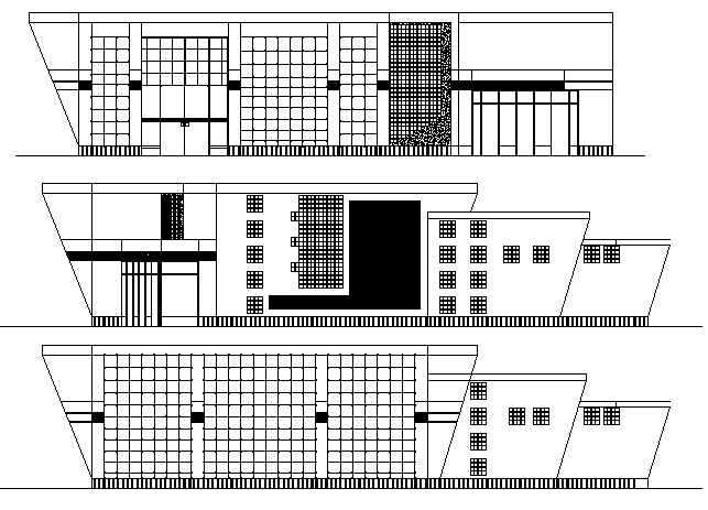 Detailed elevation view of multi-flooring city bank agency dwg file