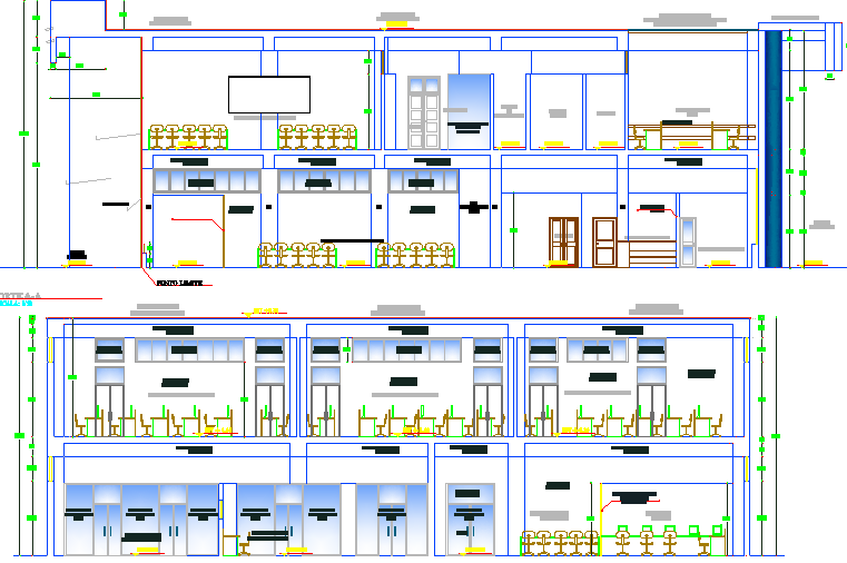Detailed front and back sectional view of virtual library dwg file