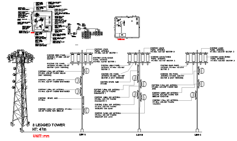 Detailed project of electric installation with three legged dwg file