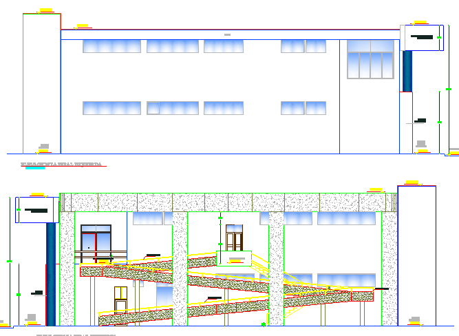 Detailed sectional view of multi-flooring virtual library dwg file
