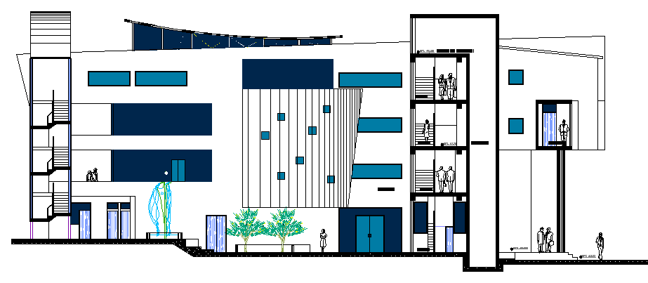 Detailed sectional view of municipality corporation building dwg file