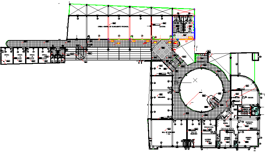 Detailed view of second floor layout plan of administration building dwg file