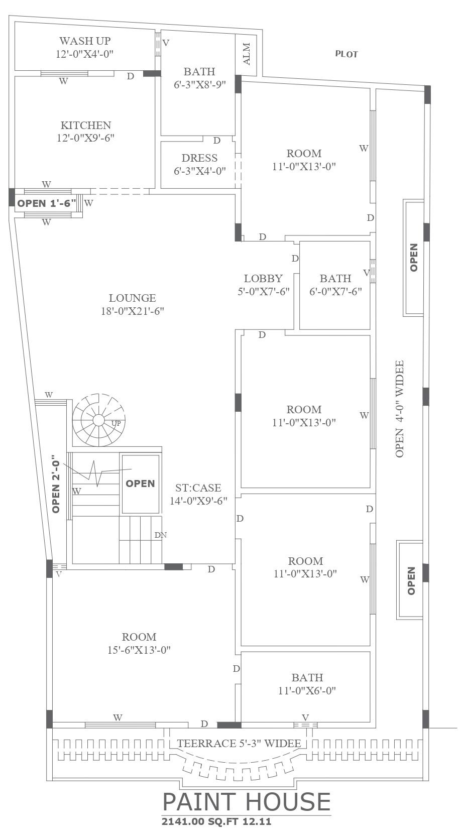 Detailed 2141 SQ. FT. Paint House Floor Plan In AutoCAD DWG File