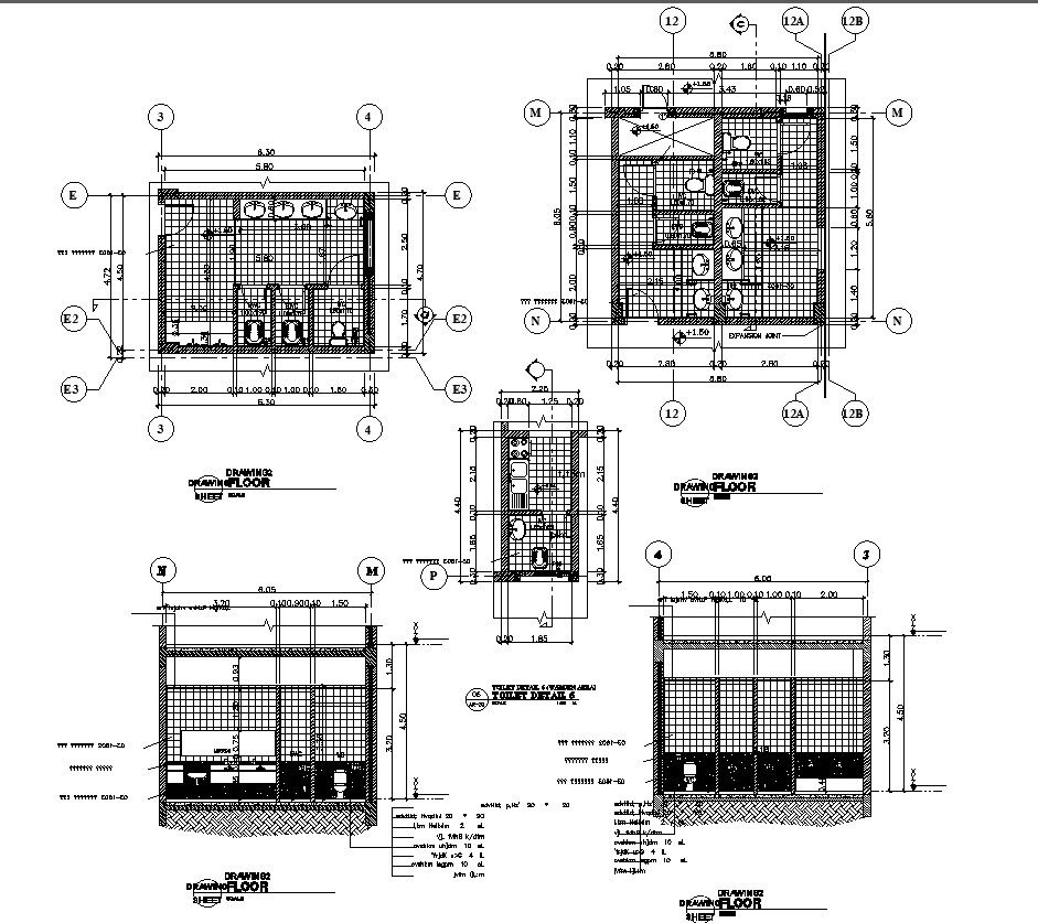 Detailed Bathroom Plan and Section Drawings DWG File for Download