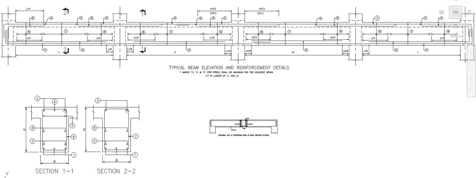 Beam Elevation and Reinforcement Design DWG CAD Drawing