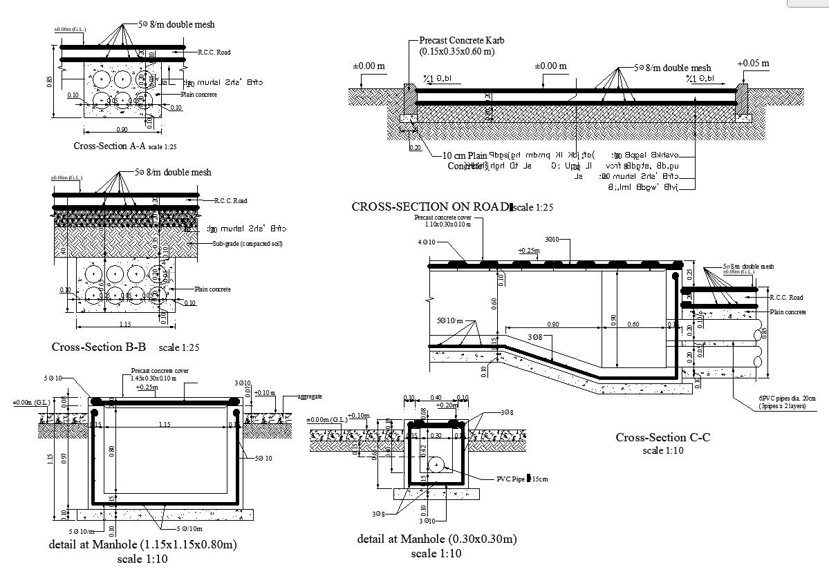 Detailed Cross-Section Drawing of Road AutoCAD Drawing DWG File