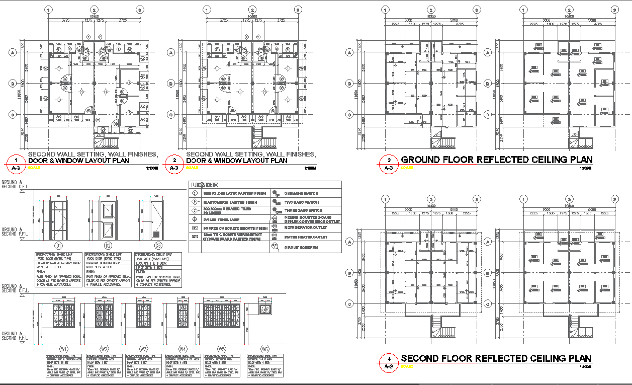 Detailed Door and Window Layouts and Floor Reflected Ceiling Plan for Residential Apartment In DWG File