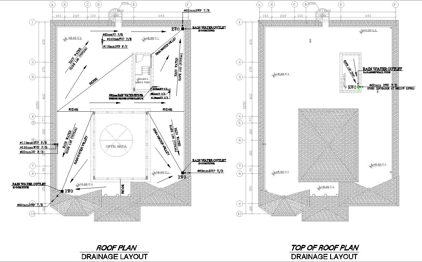 Detailed Drainage System For Roof Plan CAD Drawing In AutoCAD DWG File
