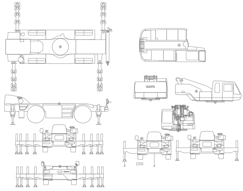 Detailed Drawing of Truck Crane Model Plan In AutoCAD DWG File