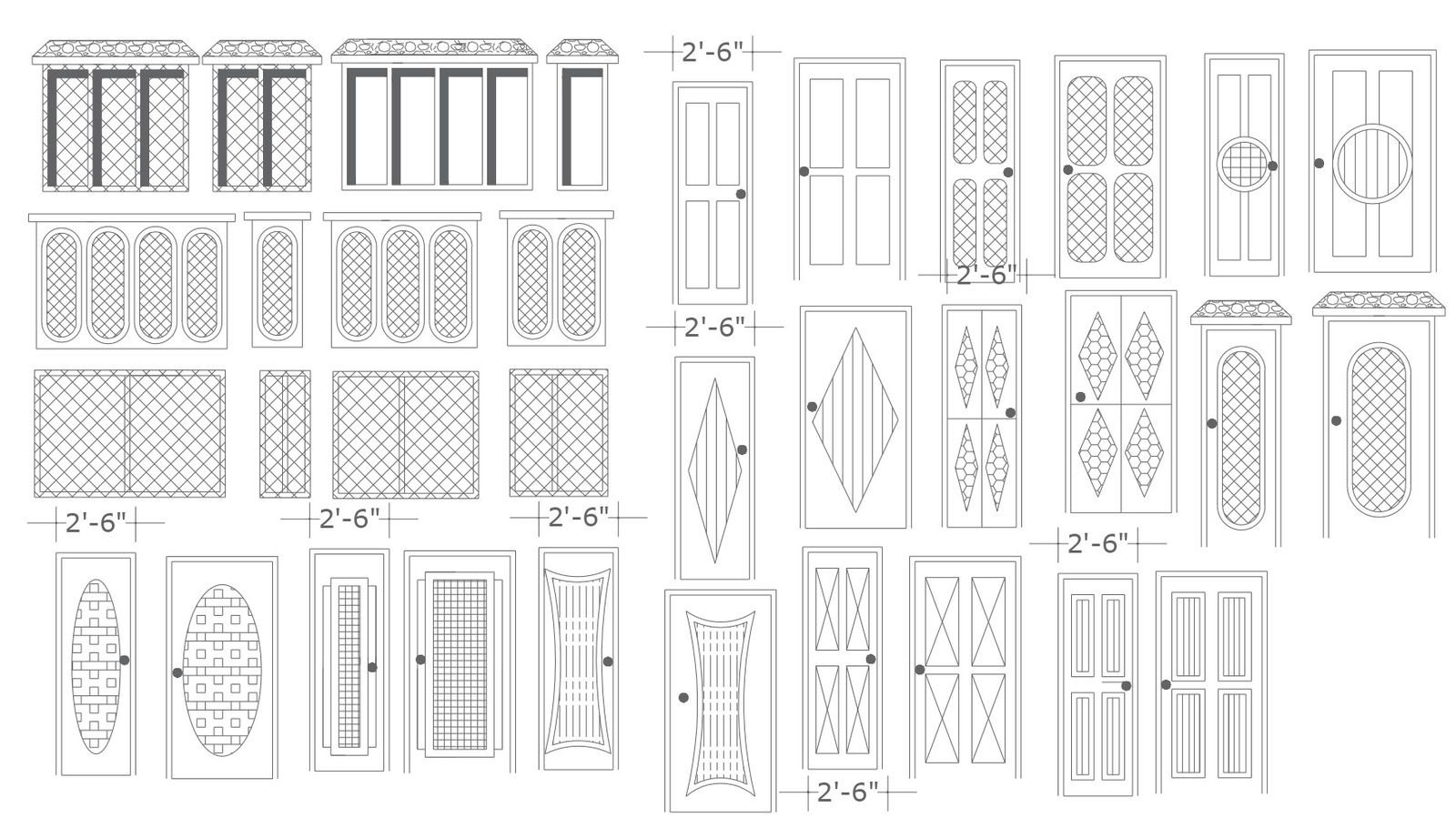 Detailed Drawings of Various Door Types In AutoCAD File