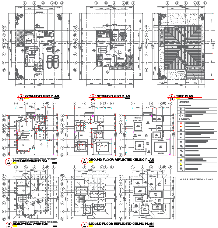 Detailed Floor Plan and Reflected Ceiling Plan for Two-Storey Residential House in DWG File