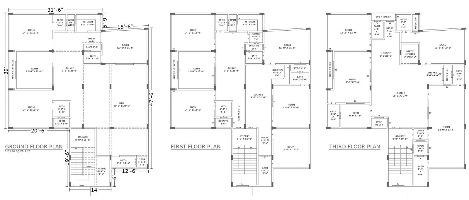 Detailed Floor Plan of 4 BHK Residential Building In AutoCAD File
