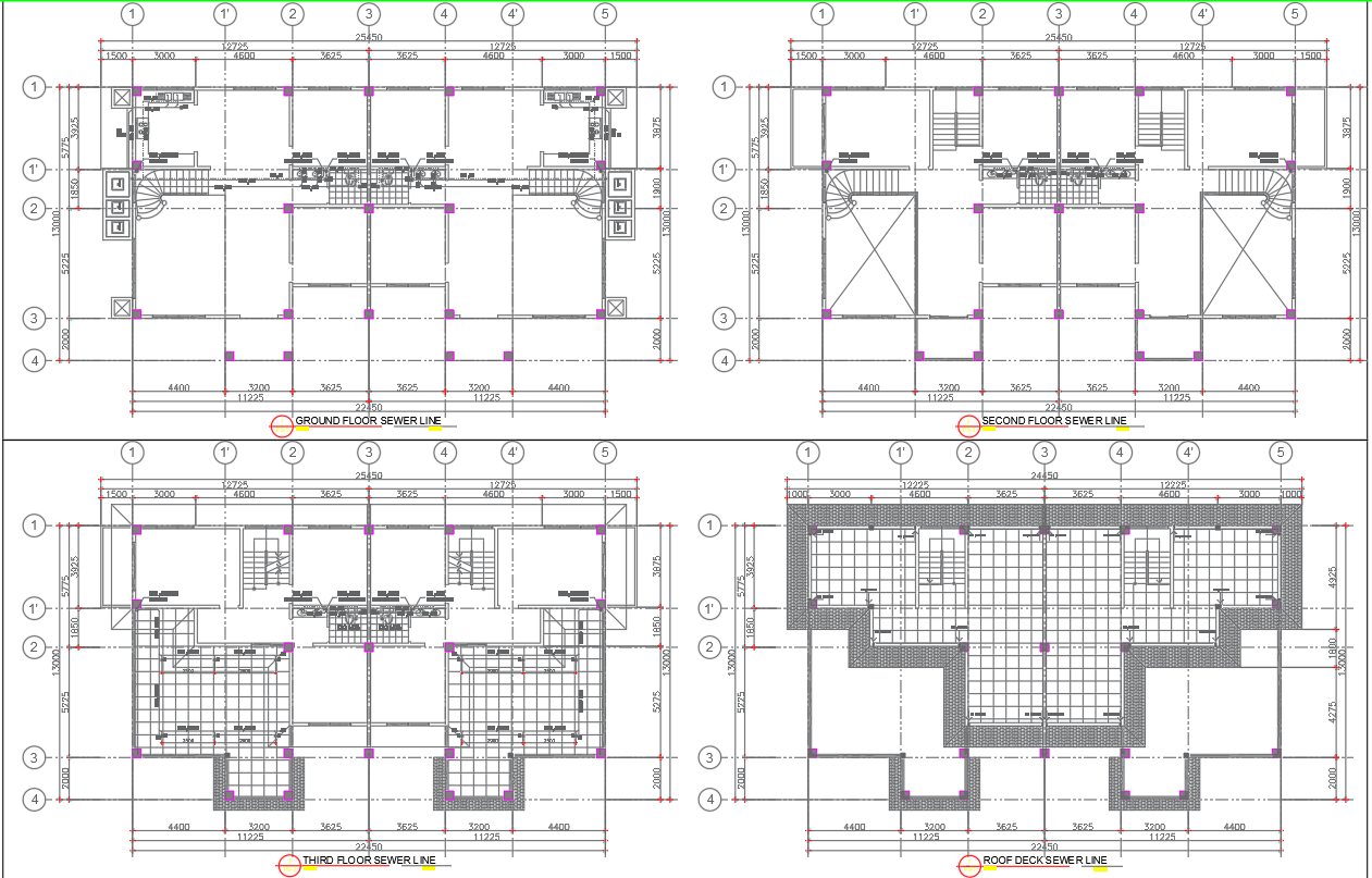 Detailed Floor Sewer Line Plan for a Two-Storey Staff House In DWG File