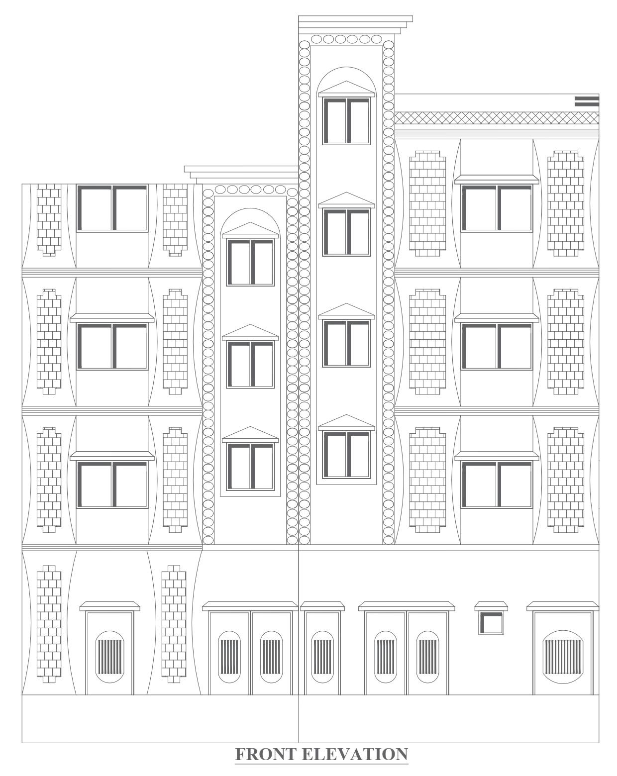 Detailed Residential Elevation in DWG AutoCAD File
