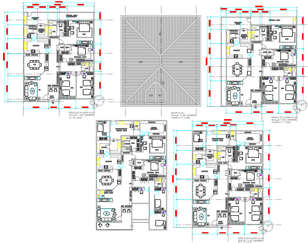 Ground Floor and Roof Plan for House in AutoCAD Format