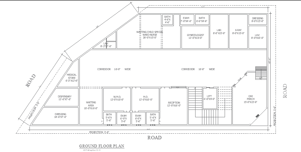 Detailed Hospital Building Ground Floor Plan in DWG File