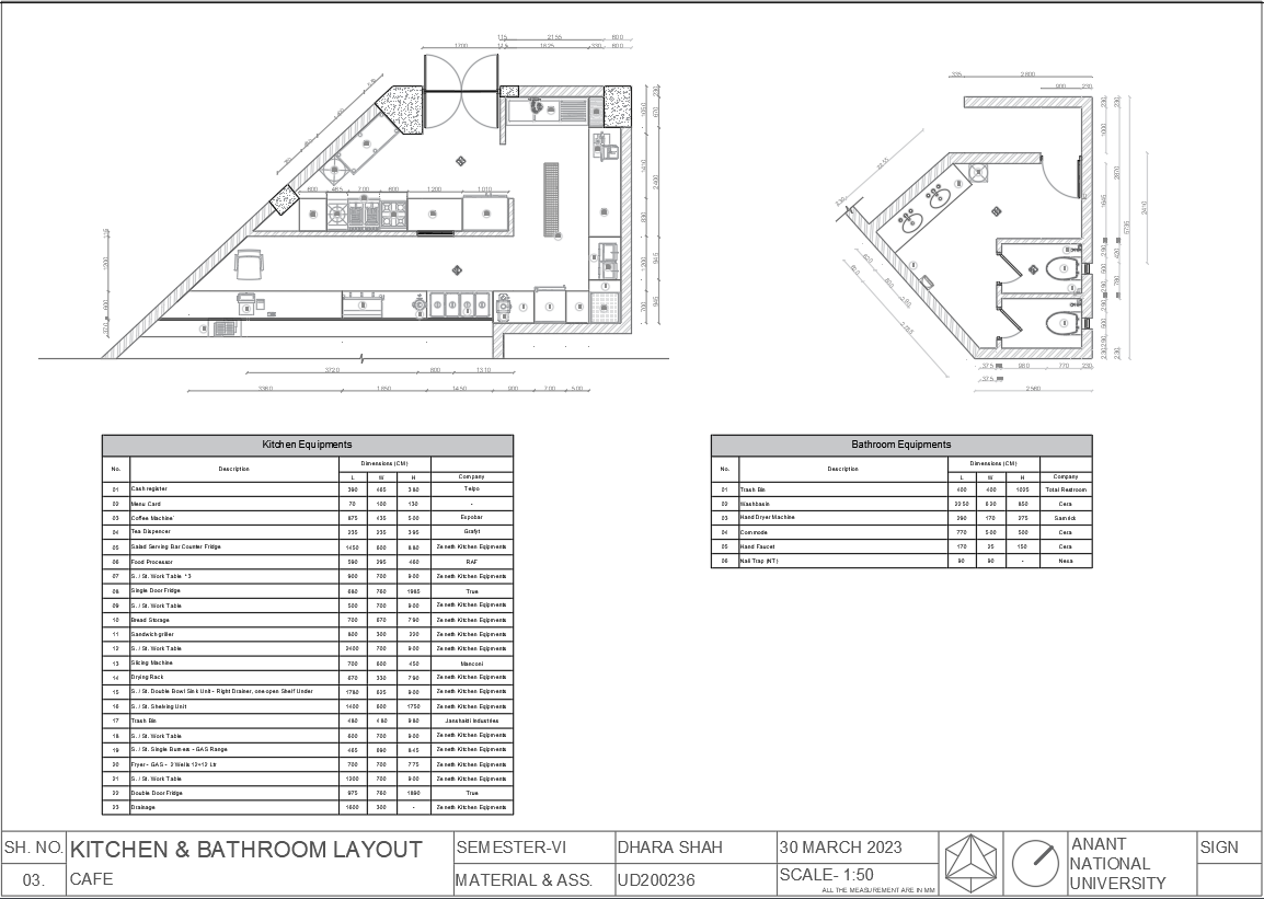 Detailed Kitchen and Bathroom Plan Layout with Seating Area Of Cafeteria CAD File