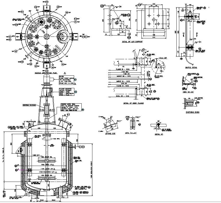 Detailed Layout for 1KL GMP capacity Reactor in AutoCAD Drawing in dwg file