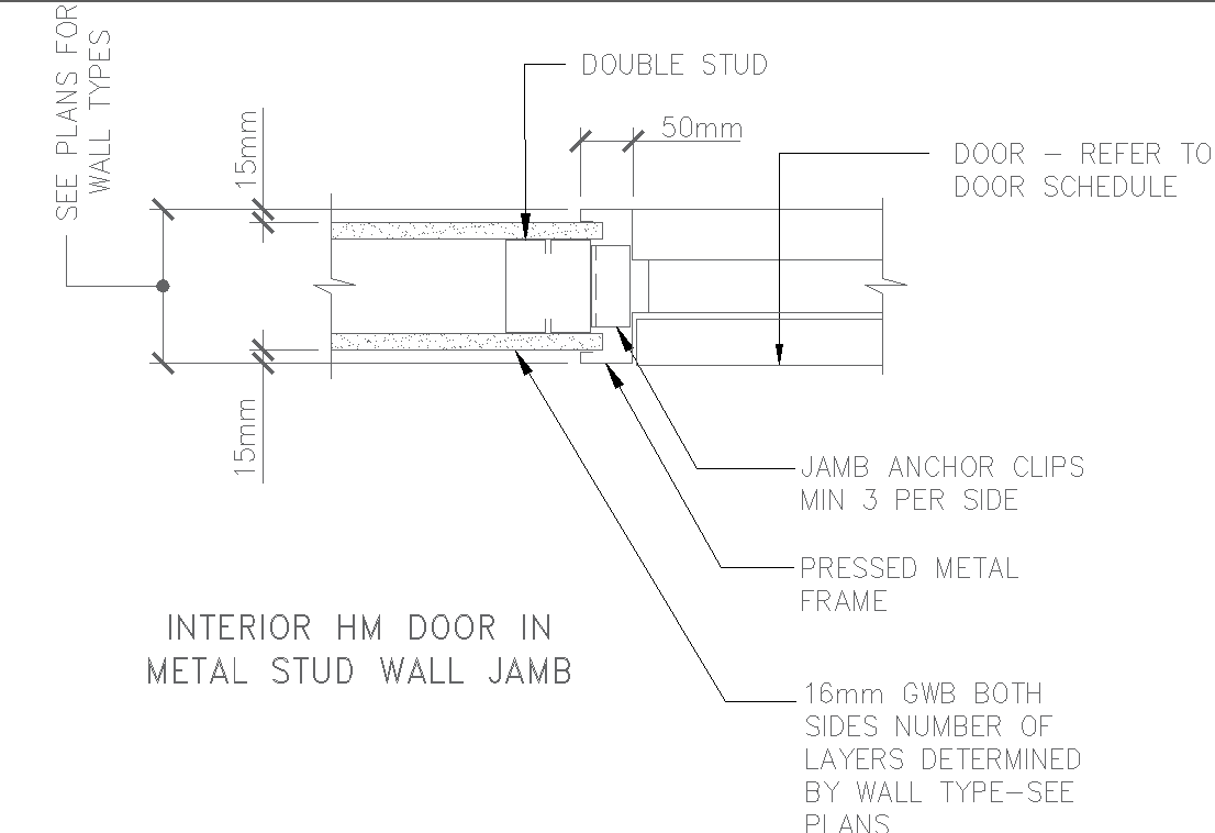 Detailed Metal Stud Wall Jamb for Interior Hollow Metal Door In DWG File