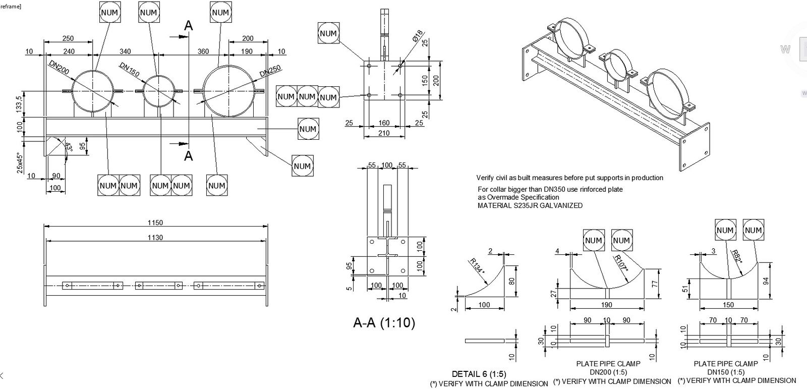 Detailed Pipe Support AutoCAD Drawing In DWG File